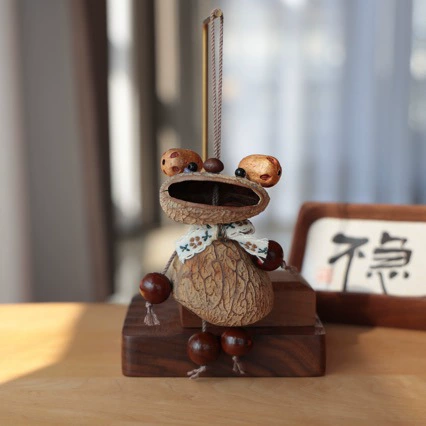 印尼黑果壳青蛙大婶搭配酸枣核挂件手工编织DIY创意挂饰