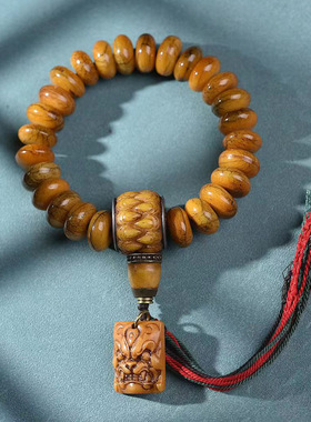 藏传回流骆驼骨手串单圈算盘珠藏式文玩流苏跑环雕刻骨牌复古手链