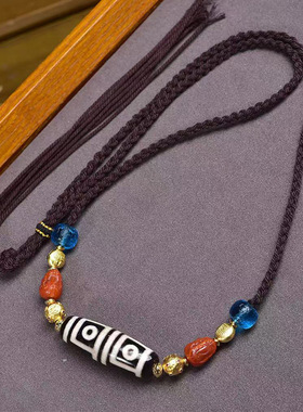 玛瑙四眼天珠吊坠毛衣链藏式文玩佛珠南红貔貅配饰编织绳项链