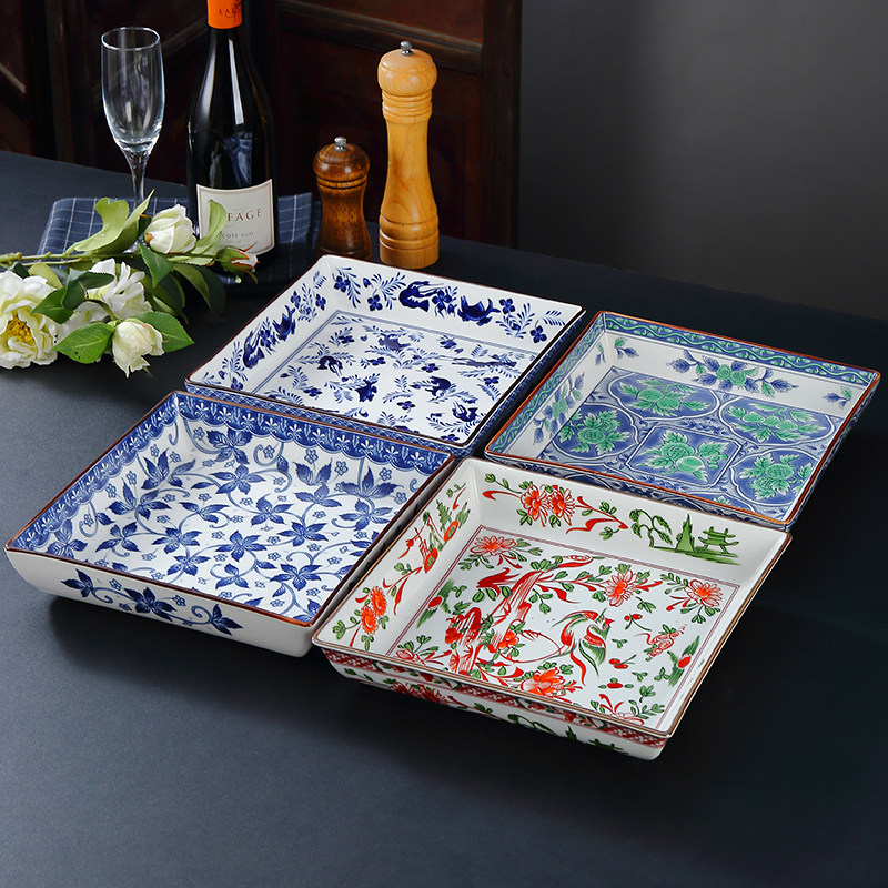 酒店明档展示盘冷菜摆菜凉菜摆盘自助餐摆菜盘陶瓷明档餐具正方形,餐饮具,盘,淘宝优惠券,粉丝福利购,淘宝优惠卷