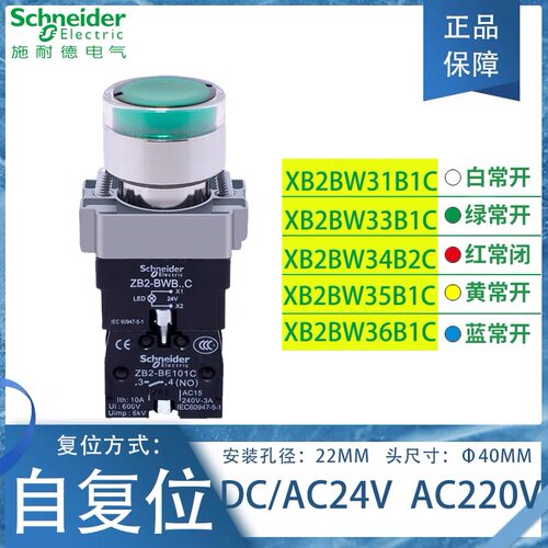 施耐德自复位带灯按钮开关