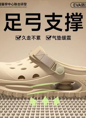 德国足弓支撑洞洞鞋男eva防滑防臭扁平足2026新款厚底外穿高拖鞋