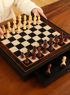 国际象棋小学生高档实木磁性带抽屉棋盘成人比赛专用西洋棋CHESS