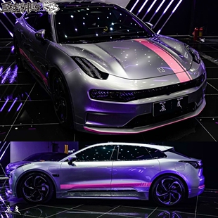 适用于极氪001车身字母贴纸拉花粉色车身熊猫改装拉花001侧裙贴