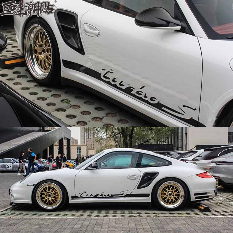 保时捷新款911 turbos字母车身侧裙贴纸拉花汽车装饰贴画彩条改装