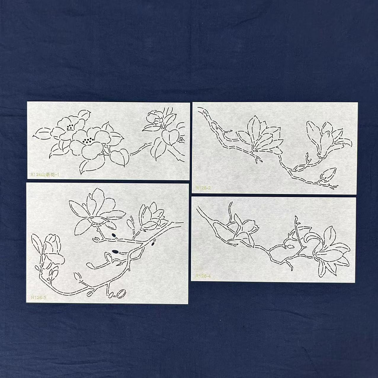 刺子绣模版 山茶花 玉兰花 中国风 画图拓图软膜版 可重复使用