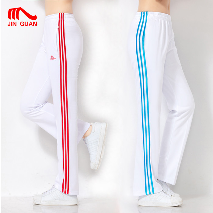 晋冠春秋南韩丝白色三条杠运动裤男女夏季薄宽松直筒团体团购校裤