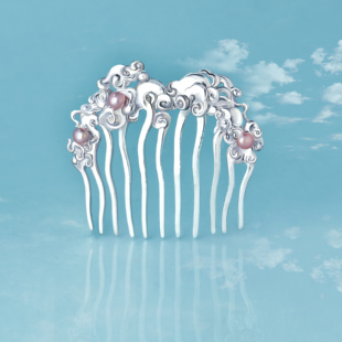 《追雨》九九倾城原创/国风新中式发簪珍珠银发簪定情云纹银发梳