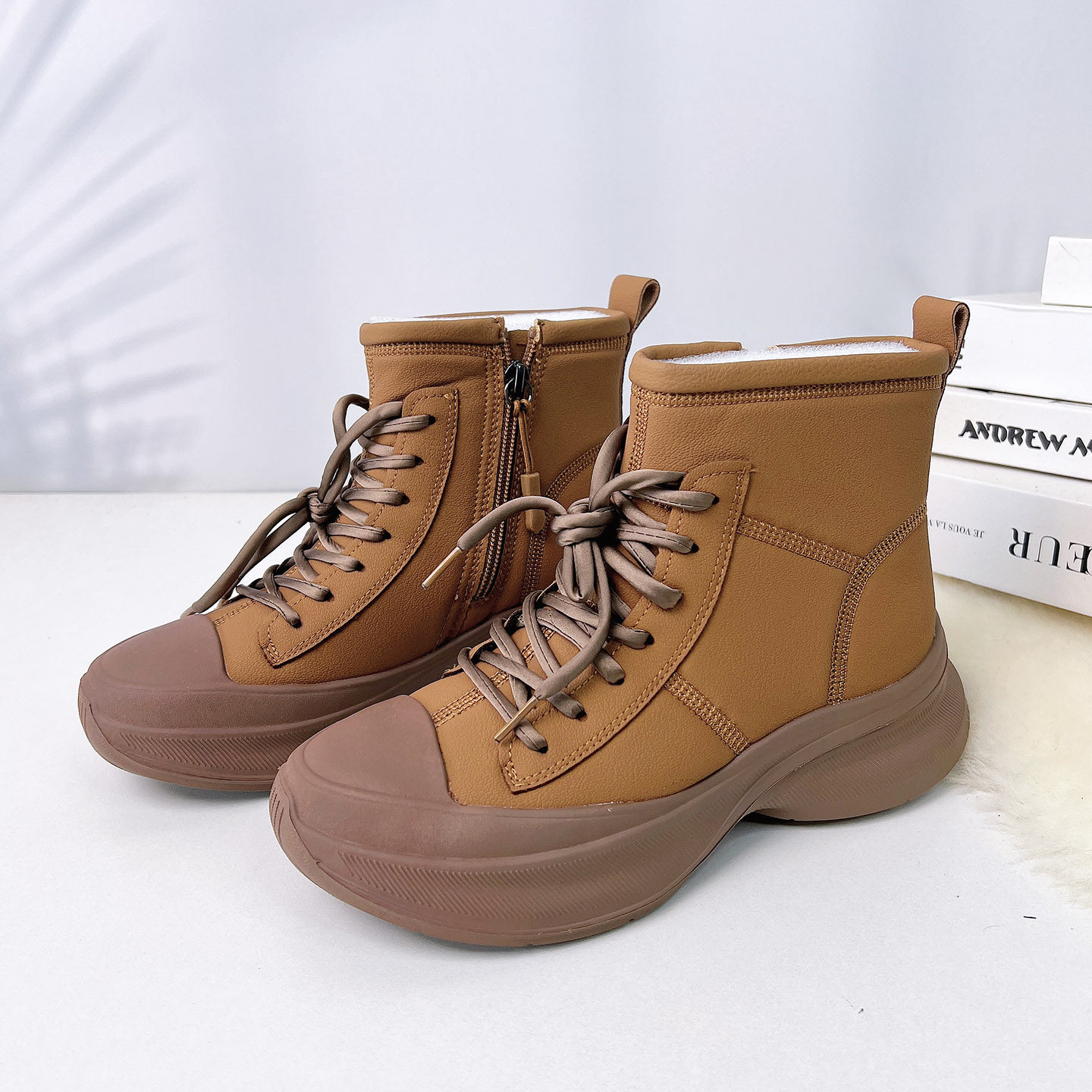 马丁靴女2026春季新款轻便厚底加绒女鞋时尚百搭侧拉链高帮休闲鞋,女鞋,高帮鞋,淘宝优惠券,粉丝福利购,淘宝优惠卷