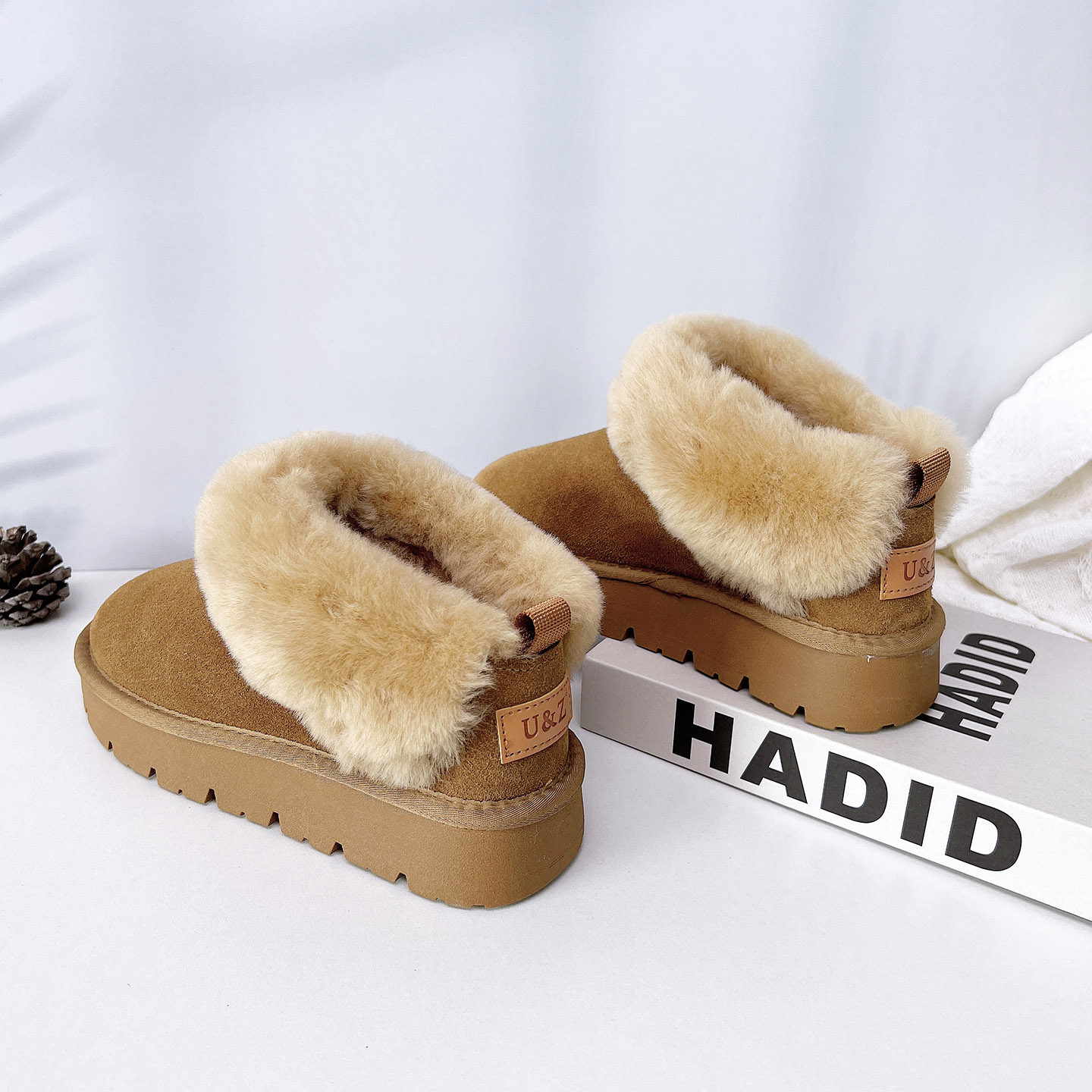 厚底雪地靴女皮毛一体2025冬季新款牛皮羊毛短靴加绒加厚保暖棉鞋,女鞋,时尚雪地靴,淘宝优惠券,粉丝福利购,淘宝优惠卷