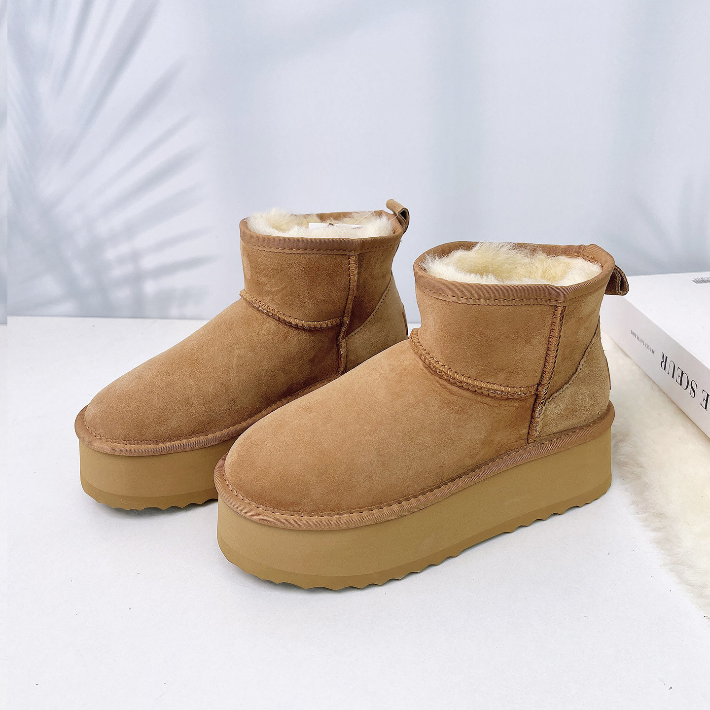 全羊毛厚底雪地靴女2025新款冬季羊皮毛一体短靴加绒加厚保暖棉鞋,女鞋,时尚雪地靴,淘宝优惠券,粉丝福利购,淘宝优惠卷