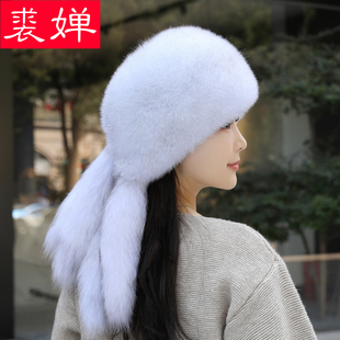 狐狸毛五尾帽子女冬天户外滑雪拍照出片保暖抗寒加厚獭兔毛皮草帽