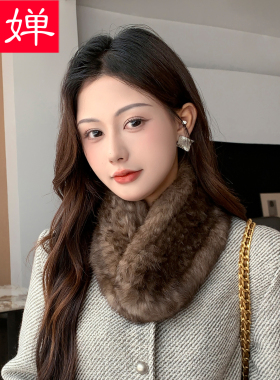 真兔毛编织皮草围巾女冬季韩版时尚百搭护颈毛毛绒围脖双面毛领子