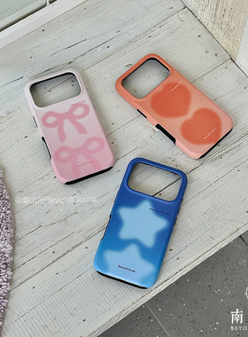 南山所 原创ins韩菲林二合一手机壳落日爱心蝴蝶结蓝全包女iPhone1716ProMax/15硬壳文艺渐变