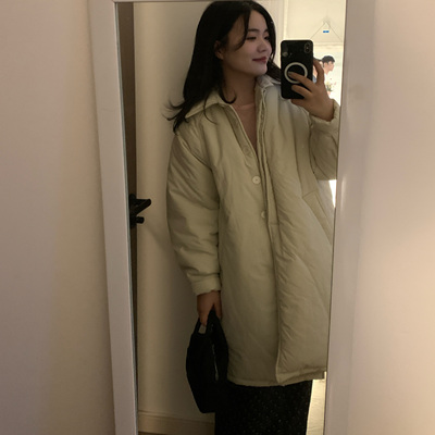 snowpark｜奶呼呼韩系超暖和米白色中长款宽松棉服外套