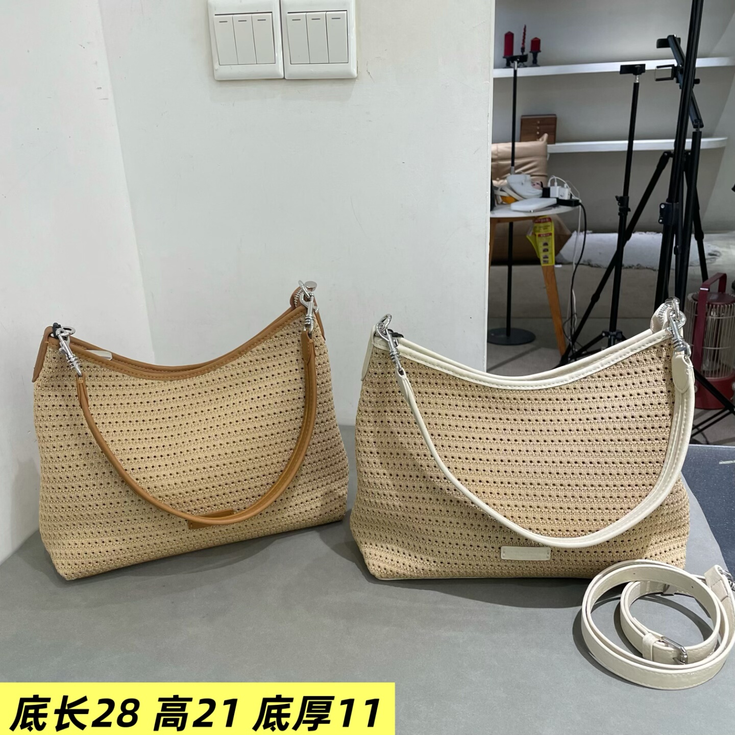 网织布镂空腋下女包2026新款578111撞色拼接休闲轻奢气质斜挎包