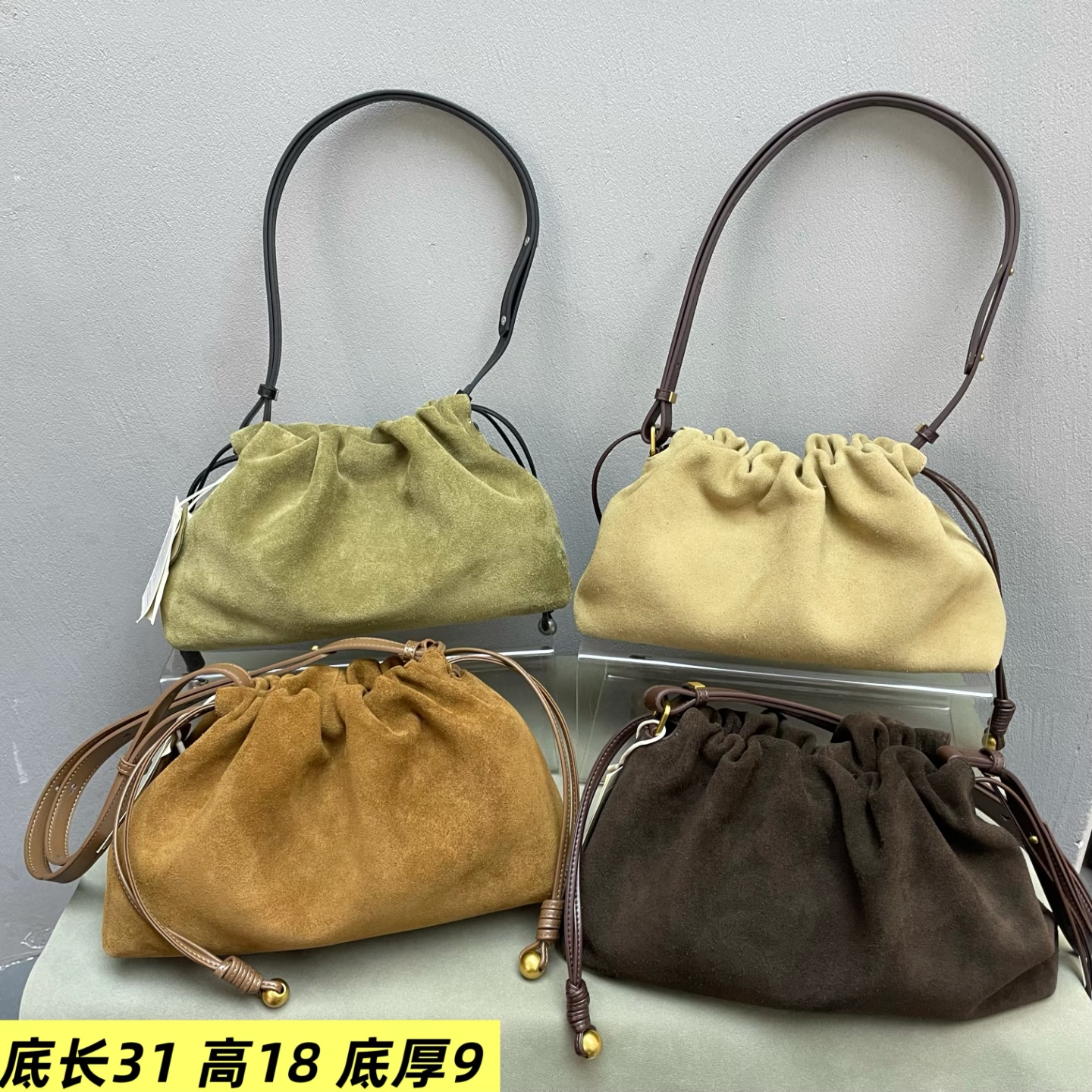 磨砂皮牛皮女包2026新款云朵抽带洋气小清新纯色韩版单肩斜挎包