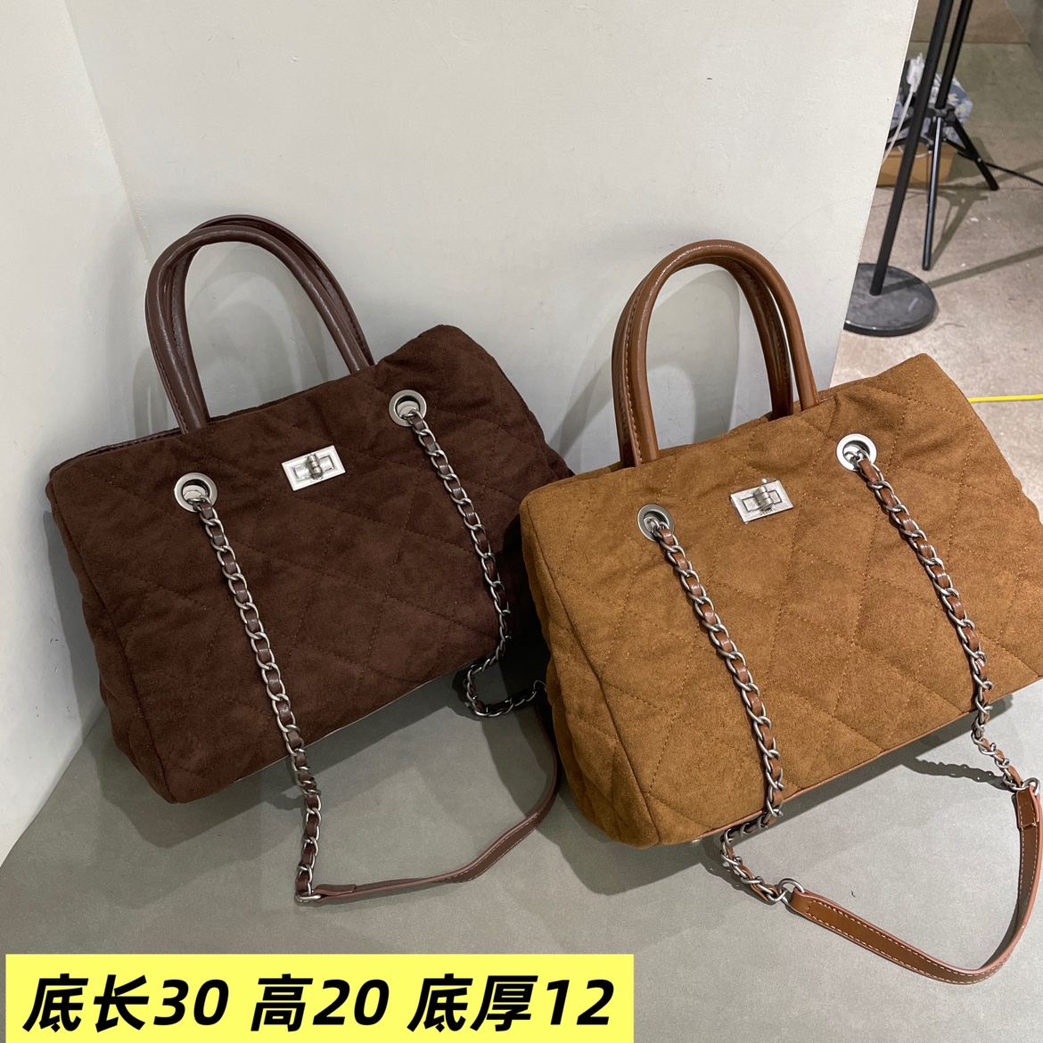 小D家女包2025新款磨砂绒菱格手提链条洋气百搭轻奢软单肩斜挎包