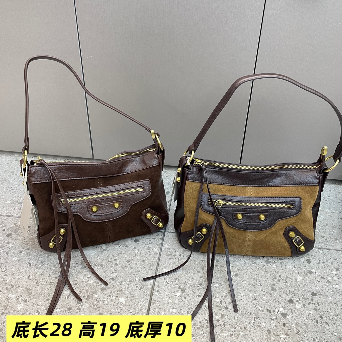 磨砂皮休闲拼色铆钉女包2025新款时尚欧美气质真皮小众韩版斜挎包