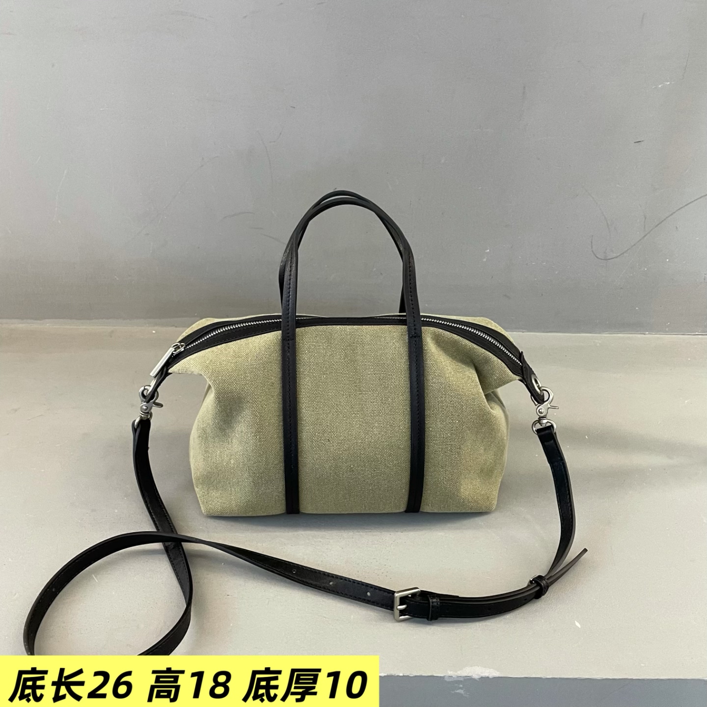橄榄色帆布拼接牛皮女包2025新款洋气纯色大气真皮软单肩斜挎包