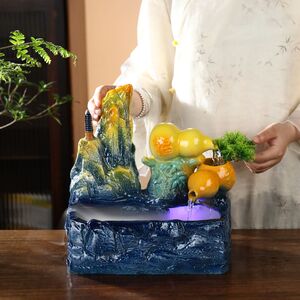 新中式陶瓷鱼缸假山流水喷泉雾化办公室客厅招财摆件装饰开业礼品