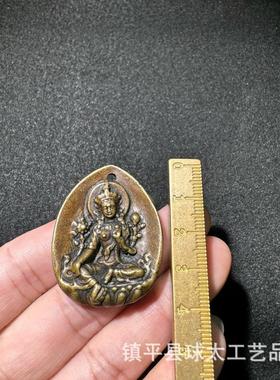 绿度母铜牌佛像吊坠古藏式小佛像古铜色做旧工艺品挂件桌面摆件