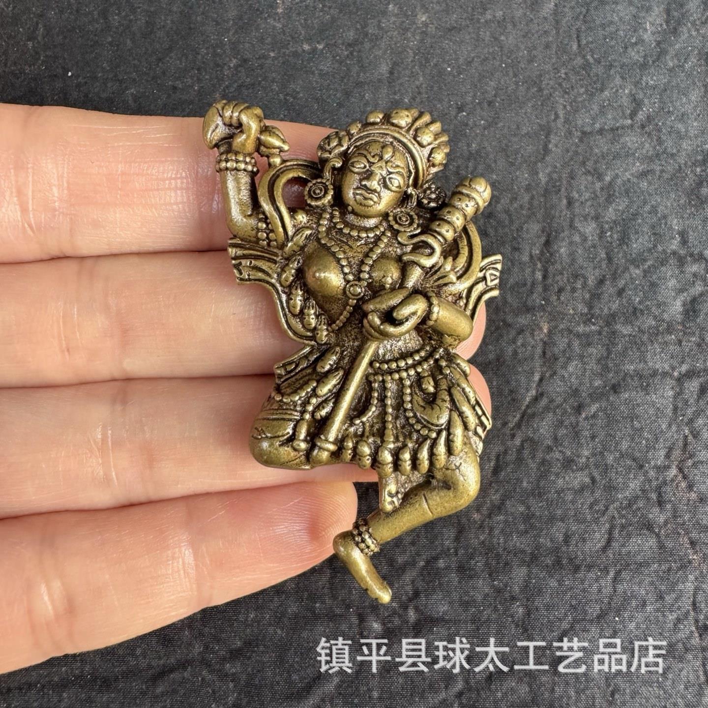 藏式铁佛自在六臂大黑天摩诃迦罗黑才神吊坠利马铜佛挂件