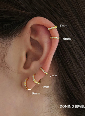 碎钻小耳圈S925纯银欧美耳环简约贴耳佩戴睡觉免摘耳钉耳饰耳骨圈