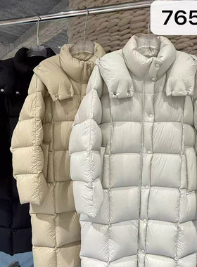 阿素ASSIE AEY765欧货2025冬韩版宽松立领长款泡芙白鹅绒羽绒服女