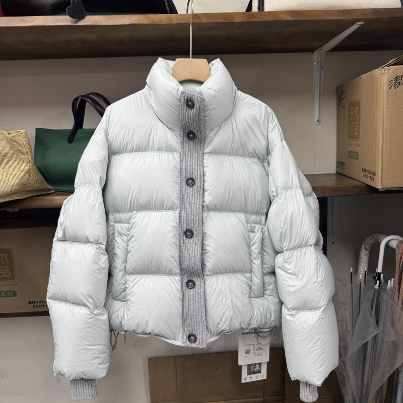 立领针织拼接羽绒服短款鹅绒外套