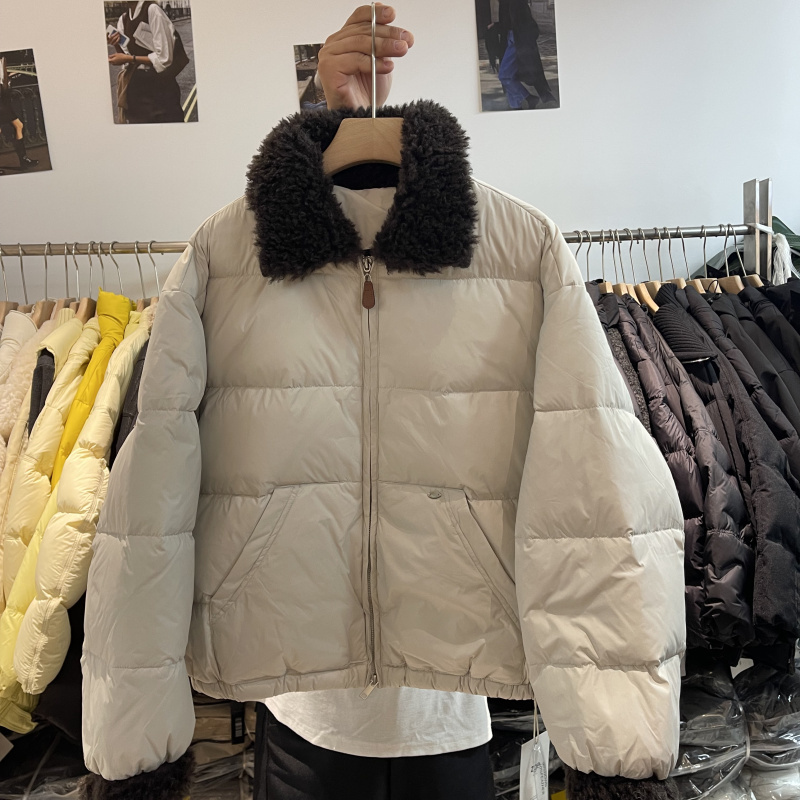 短小个子羊羔毛翻领鸭绒羽绒服女