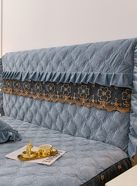 新款蕾丝全包床头罩套保护套夹棉加厚实木皮床软包弧形防尘罩高档