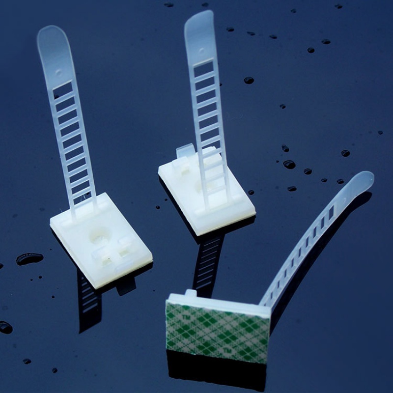 白色粘式配线固定座CL系列 长64-90mm 可调式活动扎带 配线座