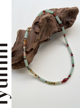 LYUMIN原创中式东陵玉拼玛瑙锁骨链小众独特设计师感复古项链2021