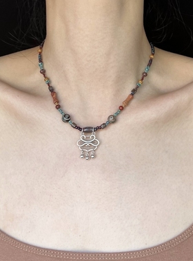 LYUMIN原创平安锁手工纯银锁骨链复古串珠设计感小众新中式项链