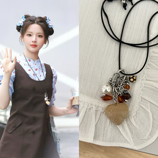 钛钢项链新品 杨超越同款 原创心礁珍珠爱心小众腔调长款