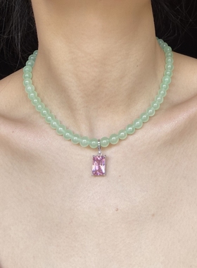 LYUMIN春色满园系列新中式玉石锁骨链东方美学极简风水晶吊坠项链