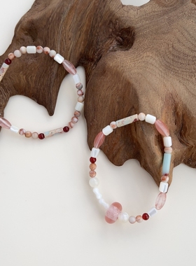 LYUMIN原创 晚霞 天然石拼粉水晶晶莹清凉感小众新中式平安扣手链