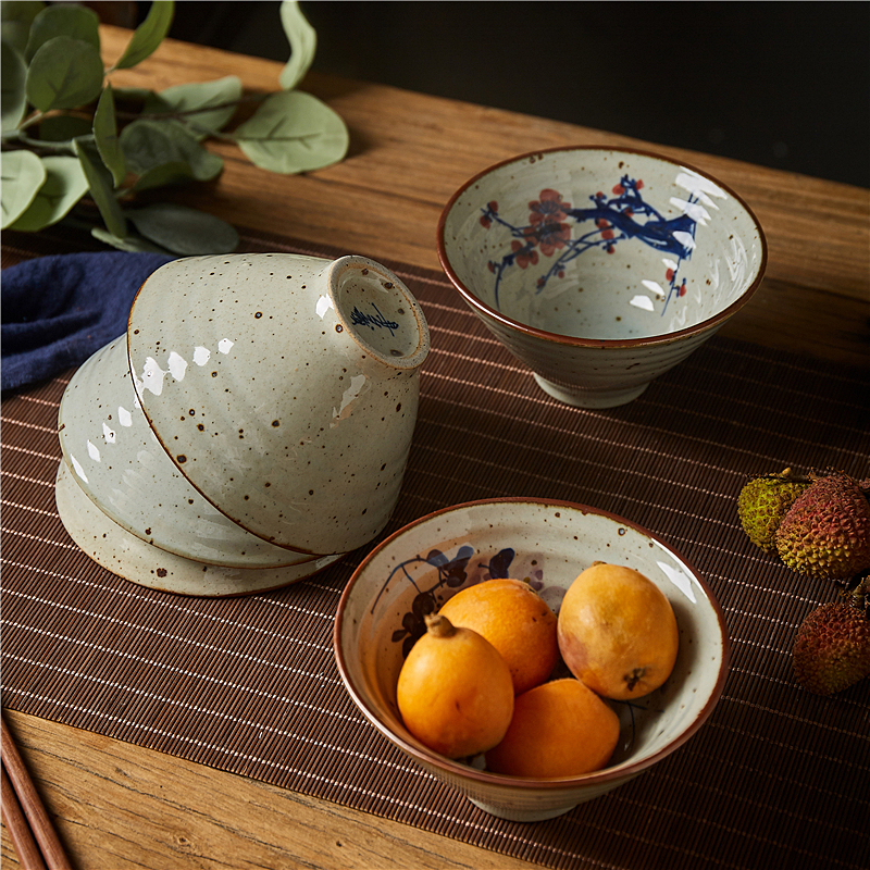 粗陶手绘青花米饭碗釉下彩