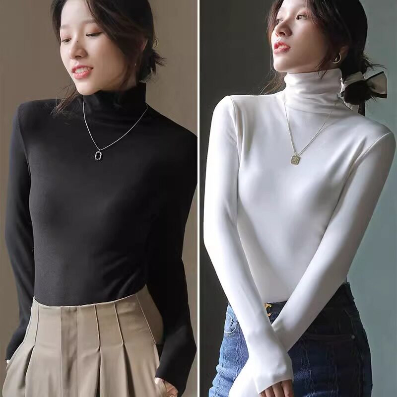 클리어런스 픽업 독일 벨벳 터틀넥 셔츠 가을 겨울 따뜻한 내부 레이어 파일 칼라 긴팔 티셔츠 새 상의 여성용