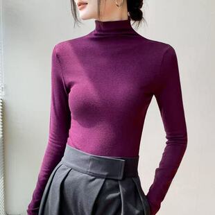 外贸原单尾货清仓打底衫女内搭长袖新款半高领薄款秋衣弹力t恤潮