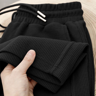 潮 卫裤 尾货撤柜外贸高端华夫格休闲加绒运动裤 女宽松百搭阔腿长裤