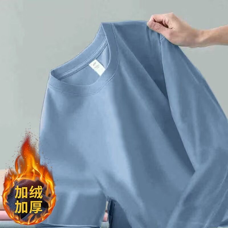 圆领加绒加厚卫衣女秋冬季新款宽松百搭纯棉长袖T恤女保暖上衣服