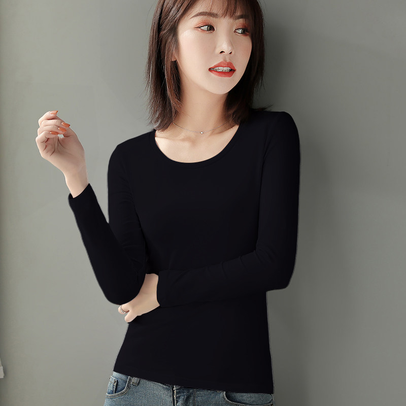 纯色低领打底衫女秋冬季内搭紧身长袖t恤上衣洋气修身圆领春秋衣
