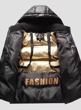 冬季棉衣男女款潮流连帽加厚羽绒棉服保暖宽松棉袄黑金中青年防寒