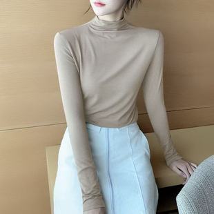 清仓捡漏~专柜撤回出口半高领打底衫女长袖内搭t恤薄款春秋衣上衣
