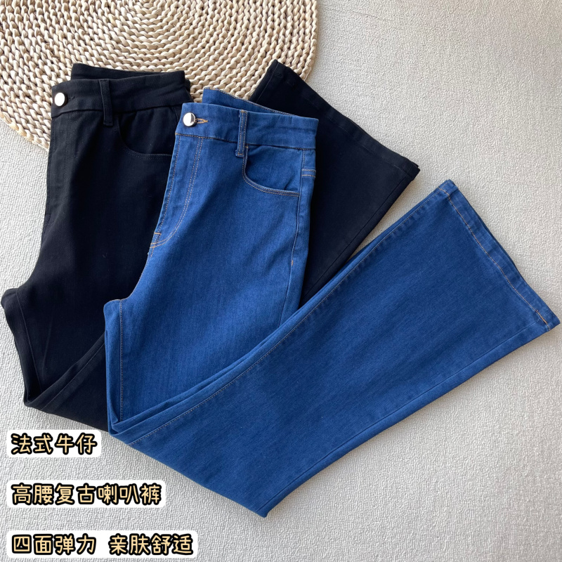 复古时髦喇叭裤高腰弹力长裤国风