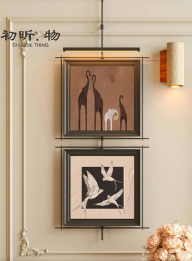 中古风装饰画发光壁画灯轻奢挂画玄关2025新款入户过道带灯挂画