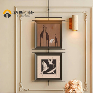 中古风装饰画发光壁画灯轻奢挂画玄关2025新款入户过道带灯挂画