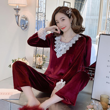 2019新款春秋季性感花边珊瑚绒睡衣1